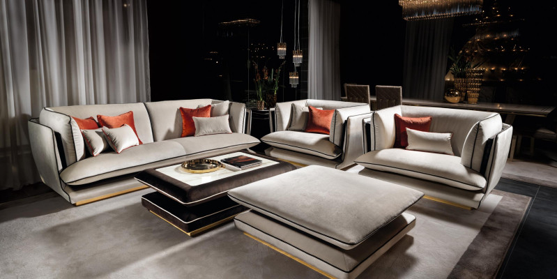 Sofagarnitur 311 Sitzer Hocker Set Möbel Sofa Polster Gruppe Couch arredoclassic