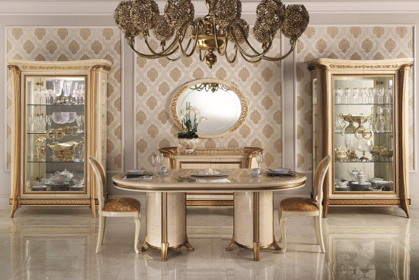 Esstisch Tisch Möbel kommode Vitrine Set 5tlg. Gruppe Design Esszimmer Garnitur