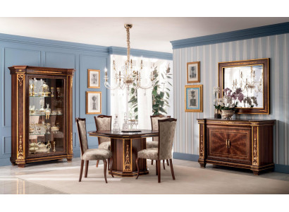 Komplett Esszimmer Vitrine TischKommode Spiegel 4x Stühle Set Garnitur