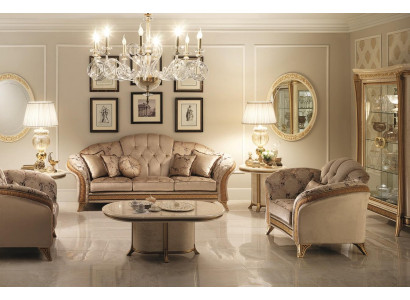 Sofagarnitur 321 Sitzer 2x Beistelltisch Couchtisch Vitrine 7tlg. Wohnzimmer Set