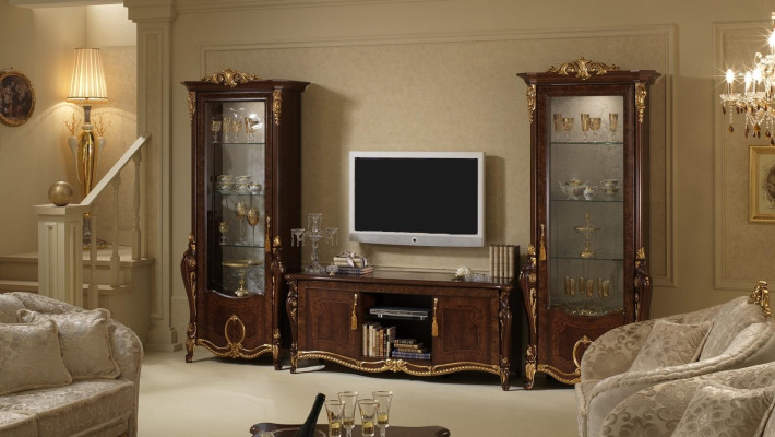 Wohnwand Barock Stil Wohnzimmer Vitrine Sideboard rtv Regal Wohnwände Schrank