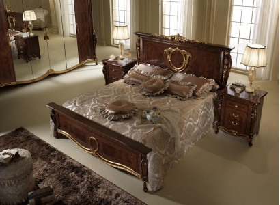 Doppelbett Bett Holz Design Betten Antik Stil Barock Rokoko 2x Nachttische Neu