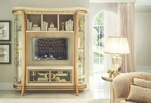 Wohnzimmer Anbau Medien Wand Fernsehwand Fernsehschrank Wohnwand Barock Rokoko