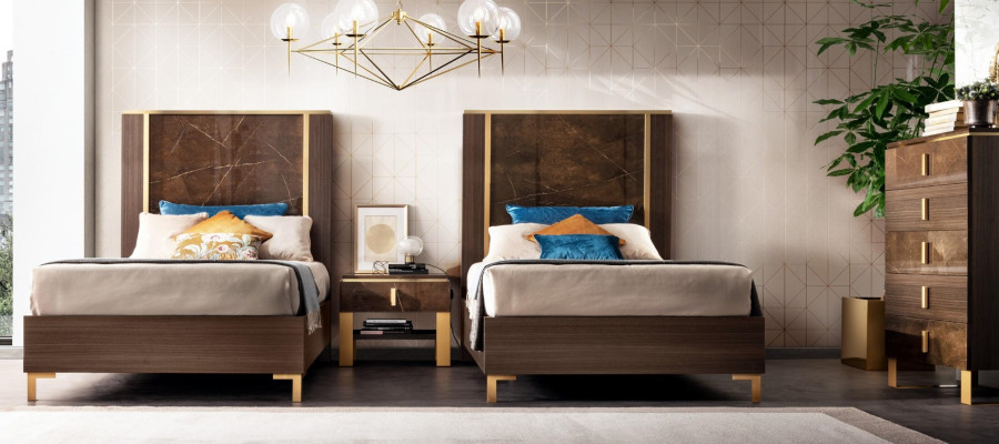 Hotel Einrichtung 2x Betten + Nachttisch Design Moderne Luxus Möbel 3tlg. Set