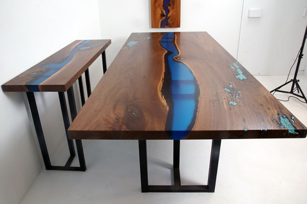 Esstisch River Table Echtes Holz Massiv Epoxidharz Tische 260x100 Neu