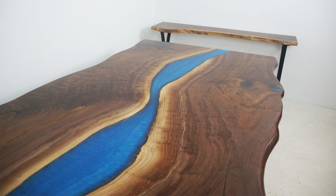 Esstisch River Table Echtes Holz Flusstisch 220x100 Massive Tische Epoxidharz