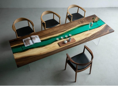 Epoxidharz Esstisch River Table Echtes Holz Massiv Tische 220x90
