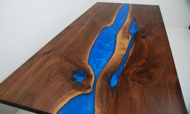 Esstisch Blue River Table Echtes Holz 220x90 Tische Epoxidharz Neu