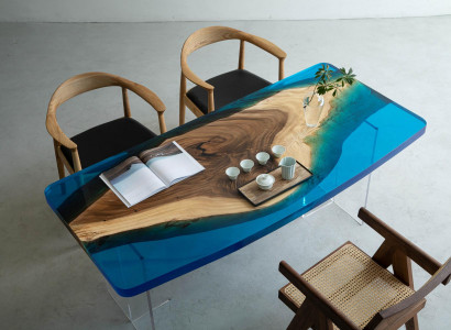 Esstisch Blue River Table Echtes Holz 200x90 Tische Epoxidharz Neu