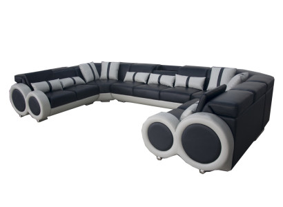 Design Wohnlandschaft Leder Sofa Couch Polster Eckgarnitur Moderne Sitz Ecke USB