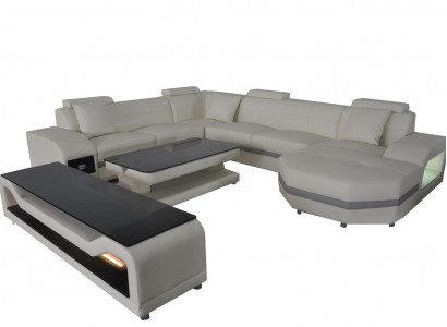 Leder Sofa Couch Polster Eck Sitz Garnitur Wohnlandschaft U Form couchen +USB