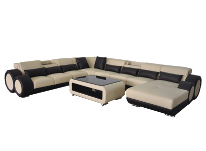 Ledersofa Wohnlandschaft Garnitur Design Modern Ecke Sofa U-Form Chaise G8035
