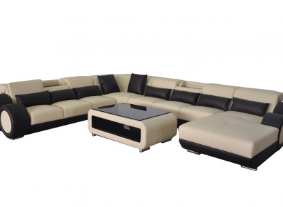 Ledersofa Wohnlandschaft Garnitur Design Modern Ecke Sofa U-Form Chaise G8035