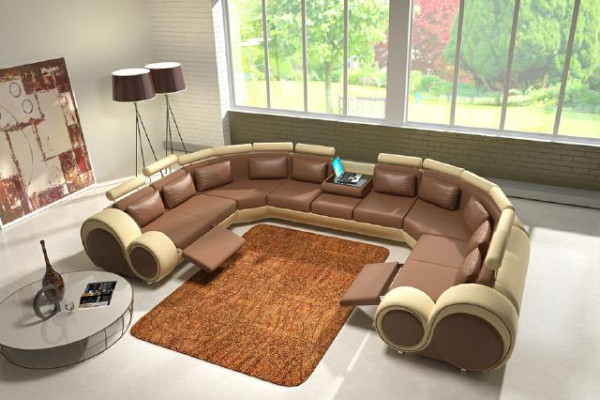 Ledersofa Polster Couch Wohnlandschaft Leder Textil Sofa XXL Ecksofa 
