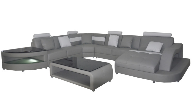 Leder Sofas Wohnlandschaft Eck Garnitur Design Modern Sofa mit USB L6015 Tisch