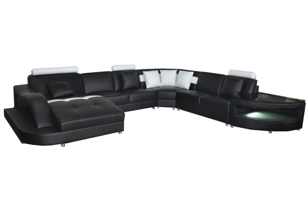 Leder Sofas Wohnlandschaft Eck Garnitur Design Modern Sofa U-Form + Tisch