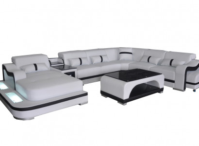 Leder Couch Polster Sitz Wohnlandschaft Design Modern Eck Garnitur U Form + Tisch
