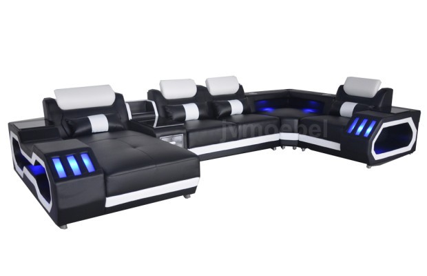 Ledersofa Couch Wohnlandschaft Garnitur Design Modern Sofa U-Form Sofa mit USB