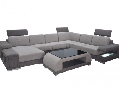 Ecke Stoff Modern XXL Couch Wohnlandschaft Textil Sofa U-Form B2015 Stoff +Tisch