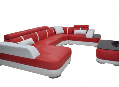Design Eck Couch Sitz Leder Polster Ecke Garnitur Wohnlandschaft Sofa mit USB