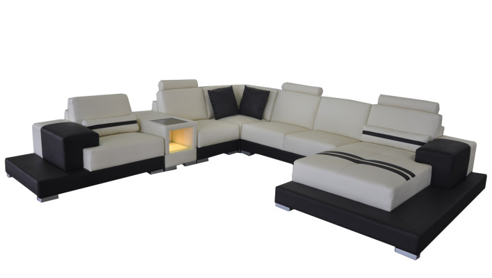 Ledersofa Couch Wohnlandschaft Eck Garnitur Design Modern Sofa U-Form USB