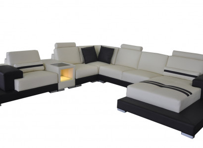Ledersofa Couch Wohnlandschaft Eck Garnitur Design Modern Sofa U-Form USB