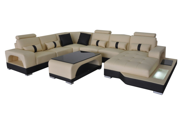 Leder Sofa Moderne Couch Design Wohnlandschaft + Tisch Eck Couchen Sitz mit USB