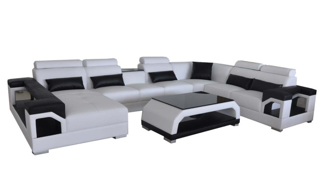 Leder Sofa Moderne Sitz Couch Polster Design Wohnlandschaft + Tisch Eck