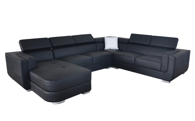 Designer Wohnlandschaft Eckcouch +USB Sofa Polster Ledersofa Sofas Neu Schwarz