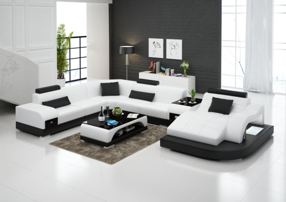 Leder Sofa mit USB Moderne Sitz Couch Polster Design Eck Couchen + Tisch + Lich