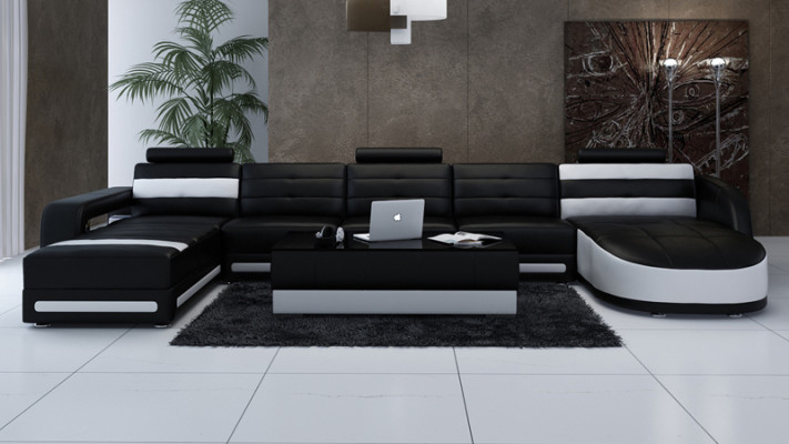 Ledersofa Sofa Couch Wohnlandschaft Ecksofa Garnitur Design Modern Sofa mit USB