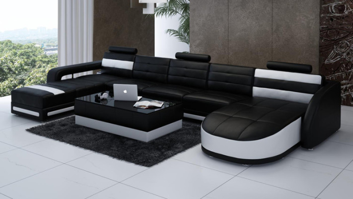 Ledersofa Sofa Couch Wohnlandschaft Ecksofa Garnitur Design Modern Sofa mit USB