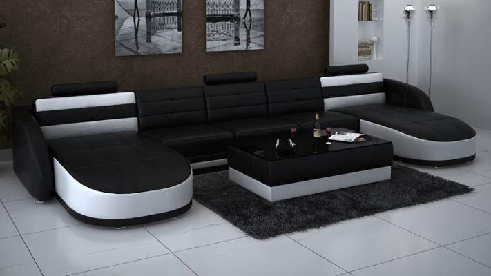 Design Leder Wohnlandschaft Eck Sofa Moderne Garnitur Couch Ecke USB Neu Schwarz