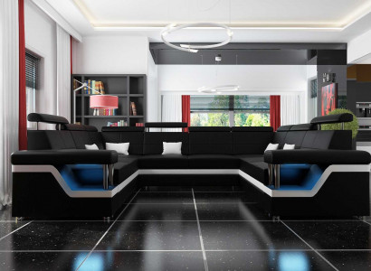 Ecksofa Wohnlandschaft Sofa Couch U Form Polster Couchen Leder Design Beleuchtet