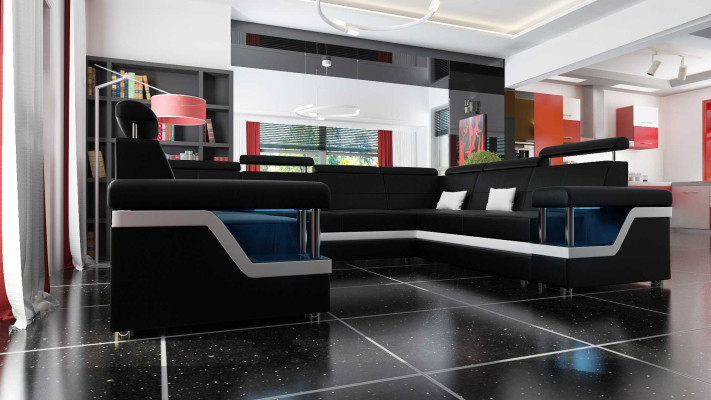 Ecksofa Wohnlandschaft Sofa Couch U Form Polster Couchen Leder Design Beleuchtet