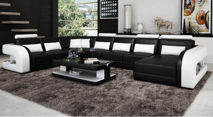 Big Wohnlandschaft Sofa mit USB Couch Polster Eck Leder Sofa Garnitur Couchen !!
