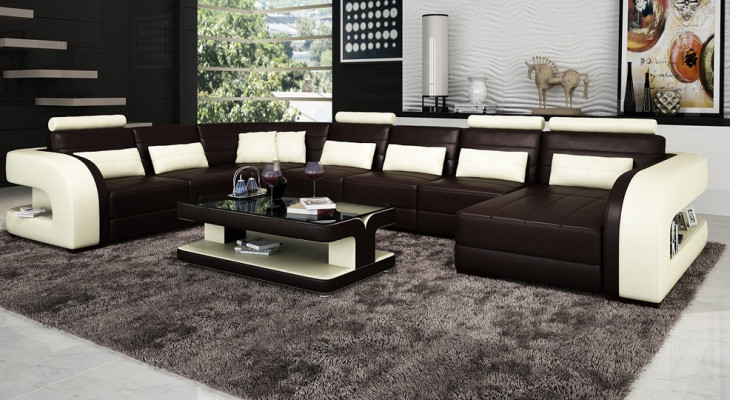 Big Wohnlandschaft Sofa mit USB Couch Polster Eck Leder Sofa Garnitur Couchen !!