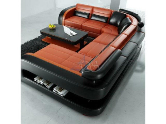 Big Wohnlandschaft Sofa mit USB Couch Polster Eck Leder Sofa Garnitur Couchen !!