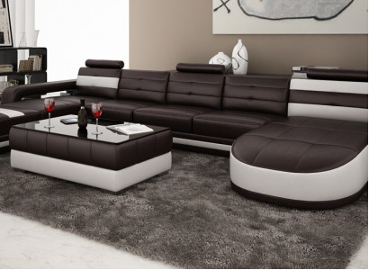 Ledersofa mit USB Ecksofa Designer Wohnlandschaft Sofa Couch Sitz U Form