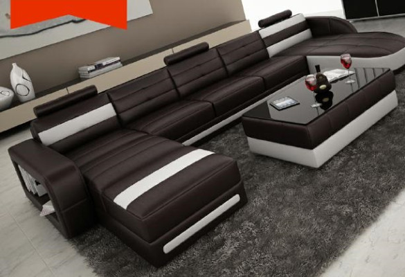 Ledersofa mit USB Ecksofa Designer Wohnlandschaft Sofa Couch Sitz U Form