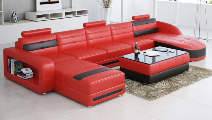 Ledersofa mit USB Ecksofa Designer Wohnlandschaft Sofa Couch Sitz U Form