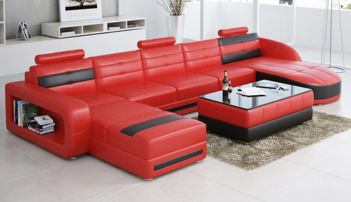 LEDERSOFA ECKSOFA mit USB DESIGNER PISA WOHNLANDSCHAFT COUCH SOFA U FORM COLO 3