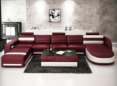 LEDERSOFA DESIGNER WOHNLANDSCHAFT SOFA U FORM mit USB COLO 3 ECKSOFA COUCH NEU