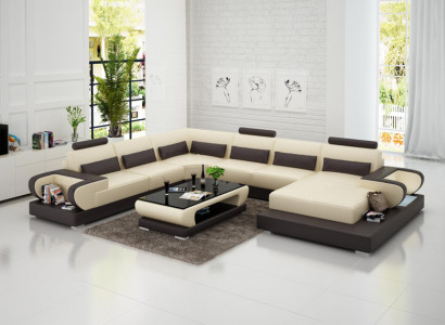 Ledersofa mit USB,Couch Wohnlandschaft Ecksofa Eck Garnitur Design Modern Sofa