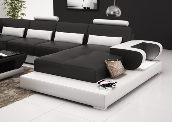 Ledersofa mit USB,Couch Wohnlandschaft Ecksofa Eck Garnitur Design Modern Sofa