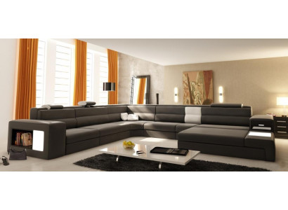 Ecksofa Polster Sofa mit USB Wohnlandschaft Sitz Eck Garnitur Leder Textil Couch