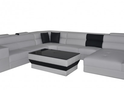 Ecksofa mit Beleuchtung & USB Anschluss Moder Leder Wohnlandschaft Sofa Polster