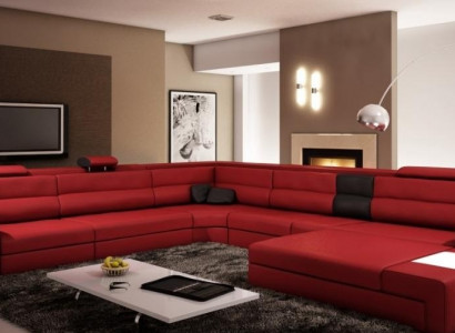 Ecksofa Sofa Couch Polster Garnitur Design Leder Textil Wohnlandschaft Landau R