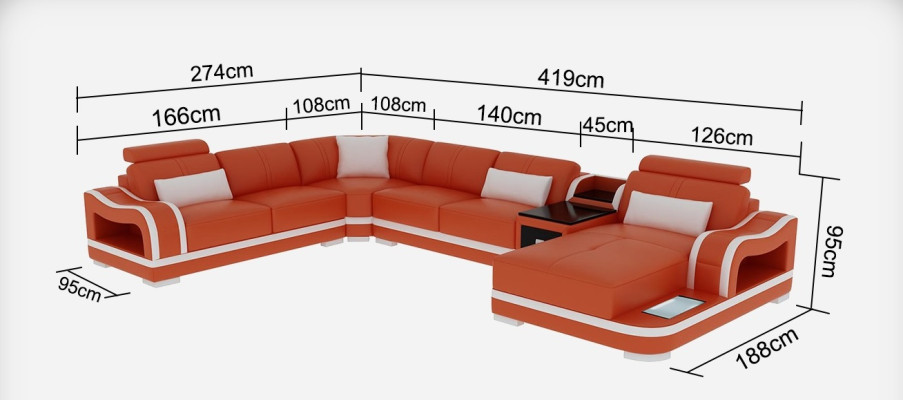 Ledersofa + USB Couch Wohnlandschaft Ecksofa Garnitur Design Modern Sofa Couchen