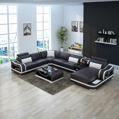 Ledersofa + USB Couch Wohnlandschaft Ecksofa Garnitur Design Modern Sofa Couchen